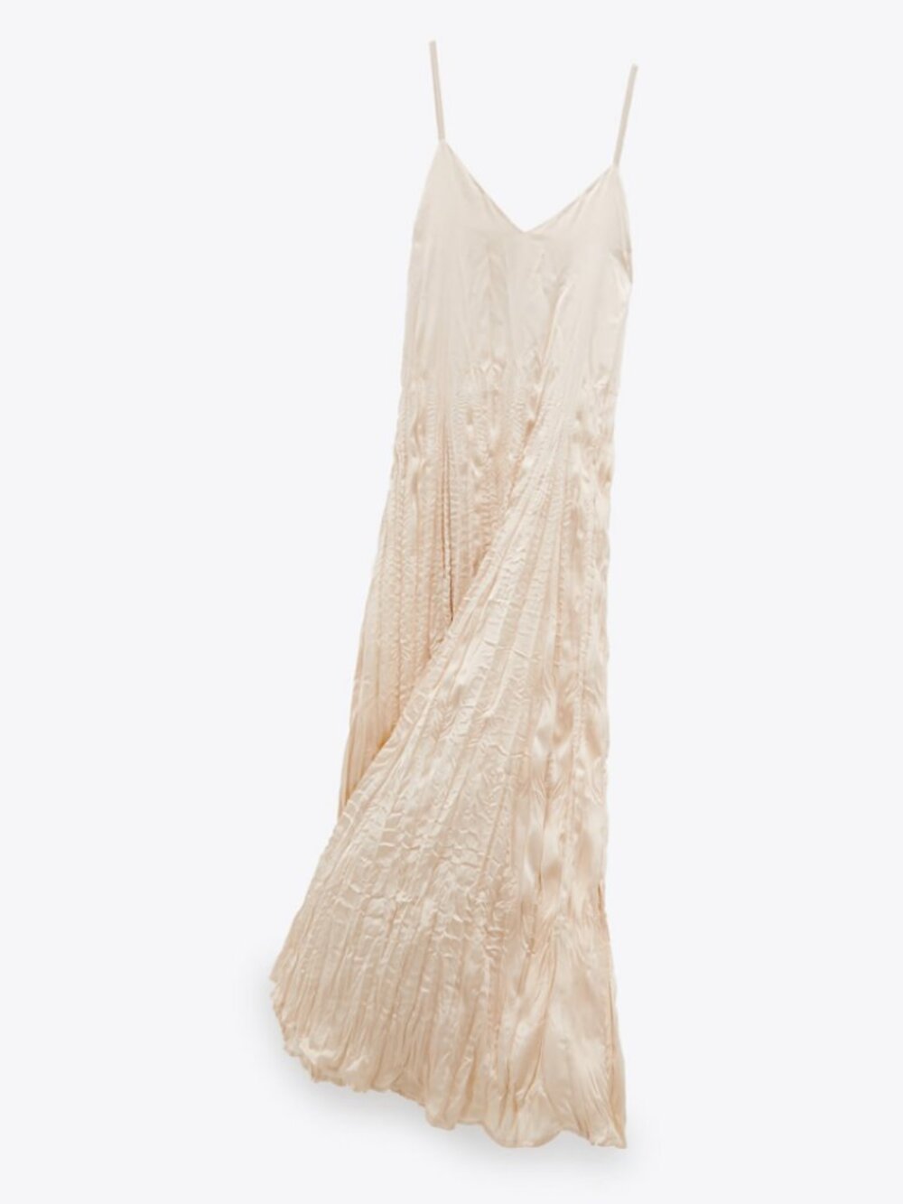 Zara satin wrinkle effect long dress beige small - Picture 2 of 6